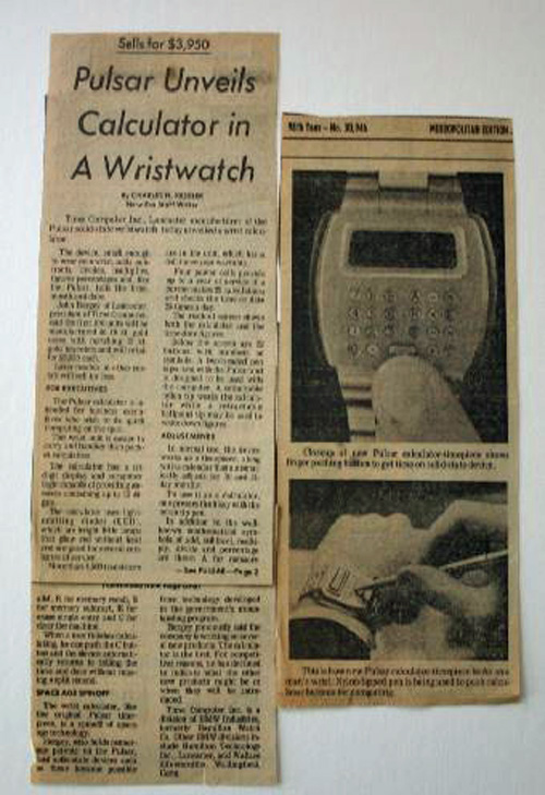 Lancaster, PA newspaper: "The New Era", published an article stating that "Pulsar Unveils a Calculator in a Wristwatch".